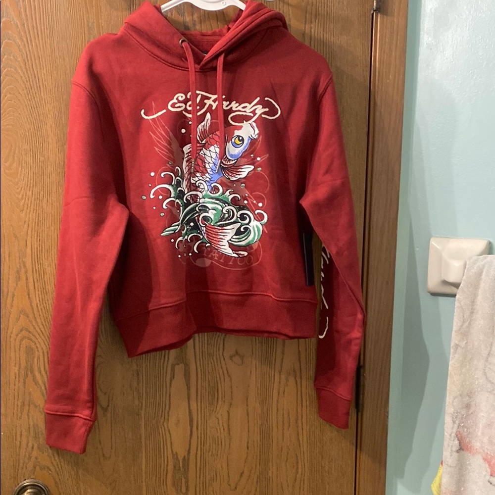 NWT Ed Hardy Cropped Hoodie. Koi Fish Graphic. Size M